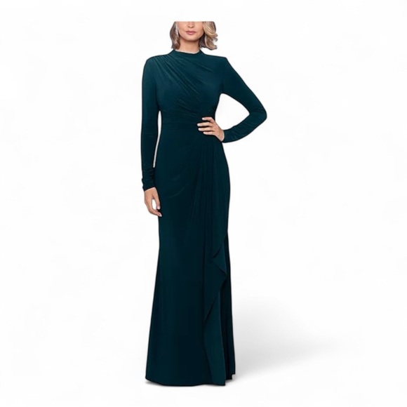 Betsy & Adam Ruched Slit Long-Sleeve Dress in Pine NWOT - Picture 9 of 9